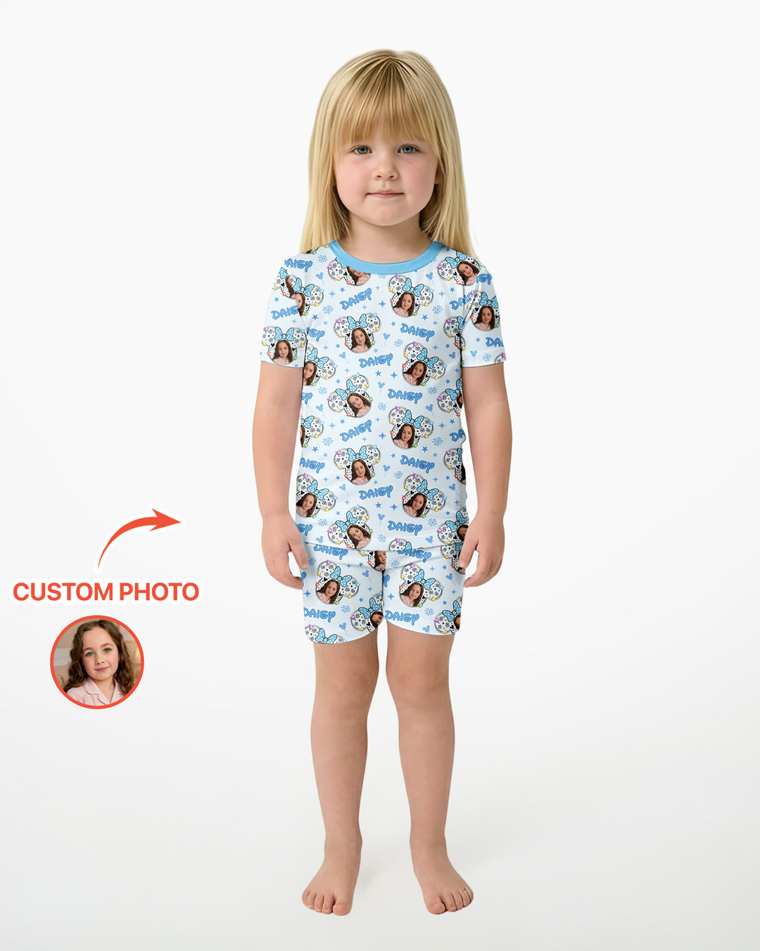 Custom Photo Little Princess Bamboo Two Piece Short Sleeve Shorts Pajama Set