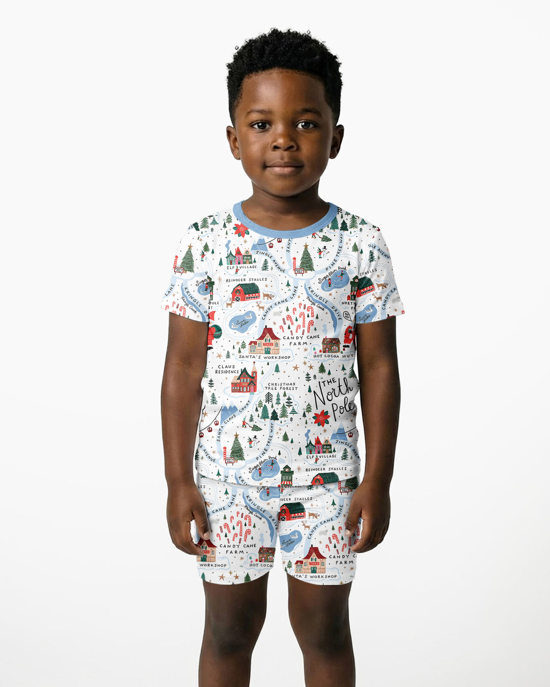 The North Pole Map Bamboo Two Piece Short Sleeve Shorts Pajama Set