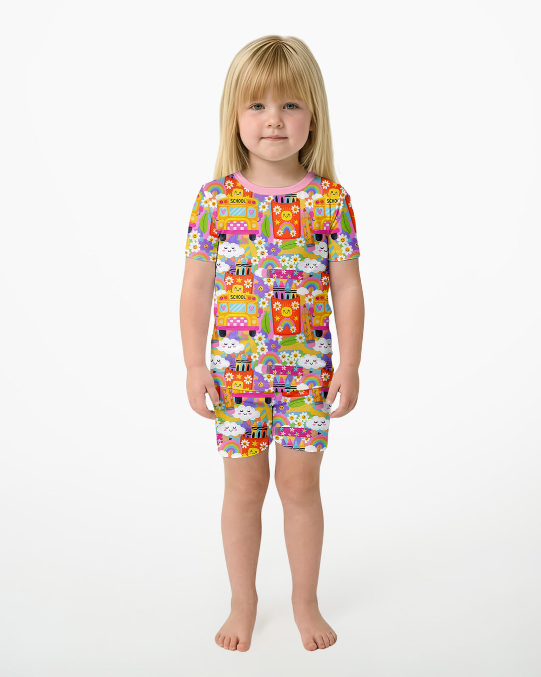 Retro Happy Classroom Bamboo Two Piece Short Sleeve Shorts Pajama Set