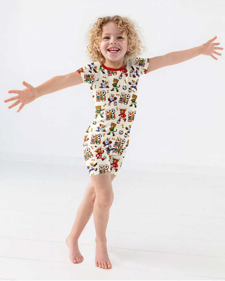 Cute Soccer Mascots USA CAN MEX Bamboo Two Piece Short Sleeve Shorts Pajama Set