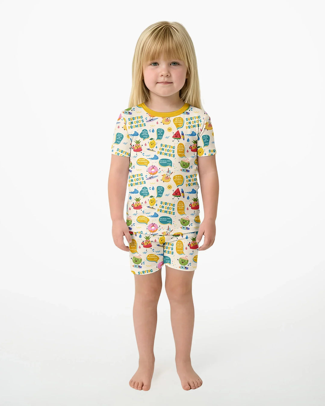 Summer Fruits Surfing On God's Promises Bamboo Two Piece Short Sleeve Shorts Pajama Set