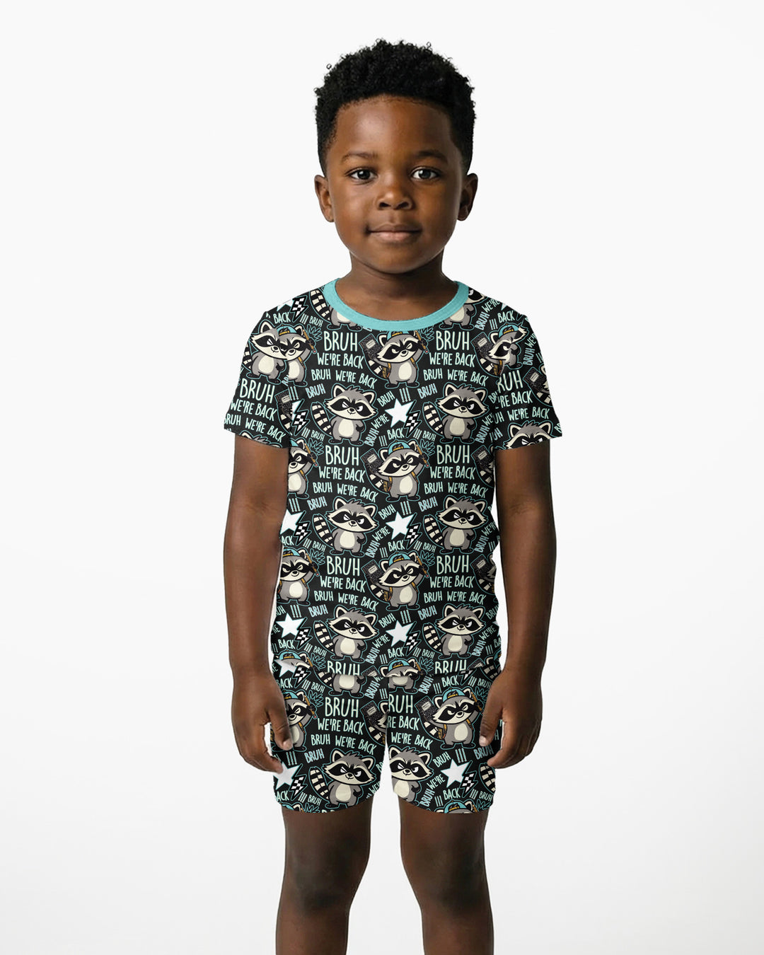 Bruh We're Back Raccoon Bamboo Two Piece Short Sleeve Shorts Pajama Set