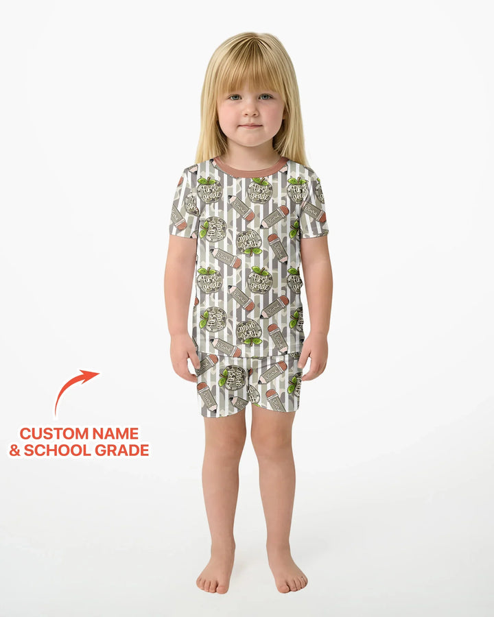 Custom Name Camo Apple Days Bamboo Two Piece Short Sleeve Shorts Pajama Set