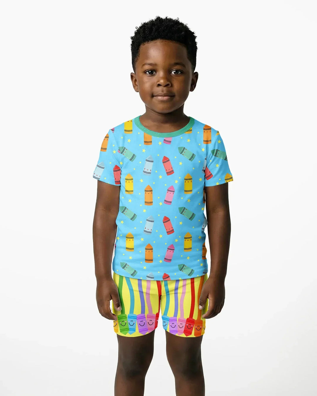 Happy Crayon Friends Bamboo Two Piece Short Sleeve Shorts Pajama Set