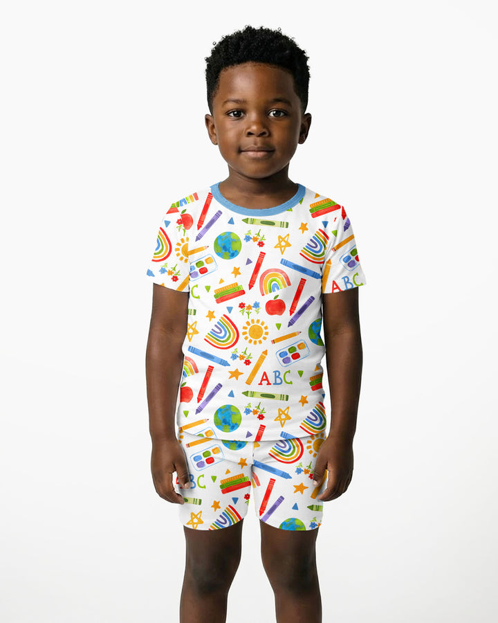 School Scribbles Bamboo Two Piece Short Sleeve Shorts Pajama Set