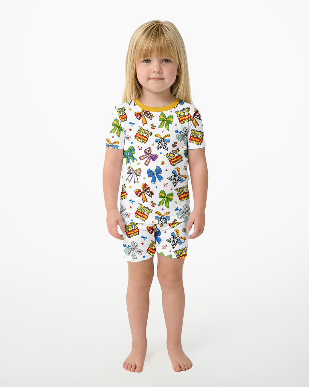 Magical Mirror Bow Bamboo Two Piece Short Sleeve Shorts Pajama Set