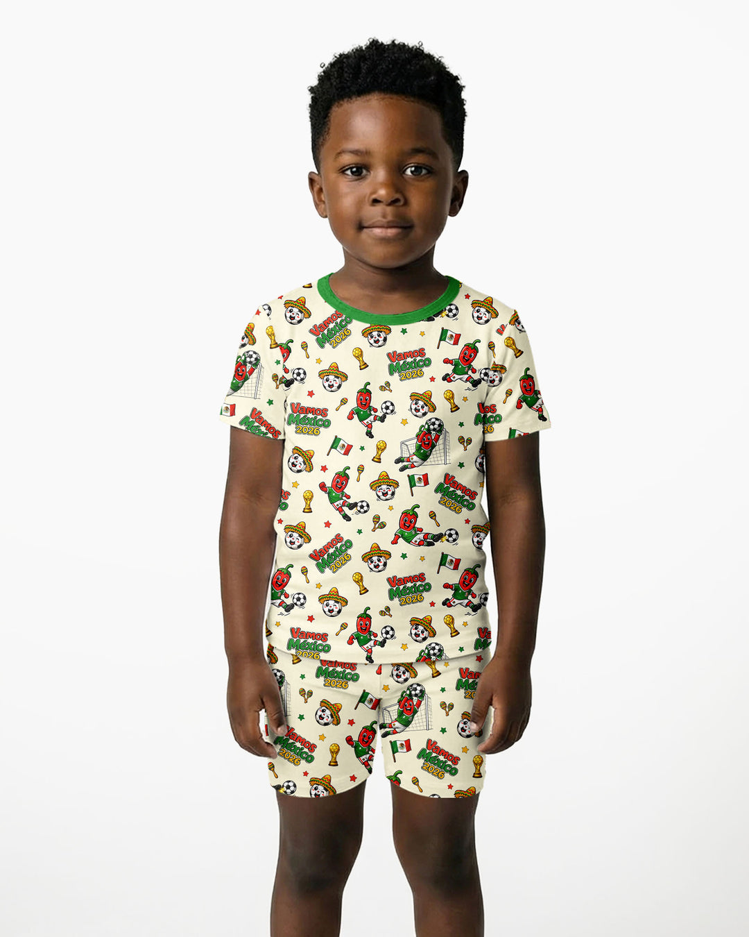 Cartoon World Soccer Vamos Mexico Family Matching Bamboo Two Piece Short Sleeve Shorts Pajama Set