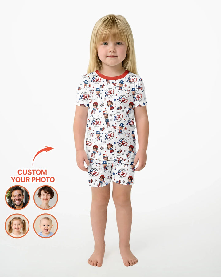 Custom Photo Smith Family Celebration Bamboo Two Piece Short Sleeve Shorts Pajama Set