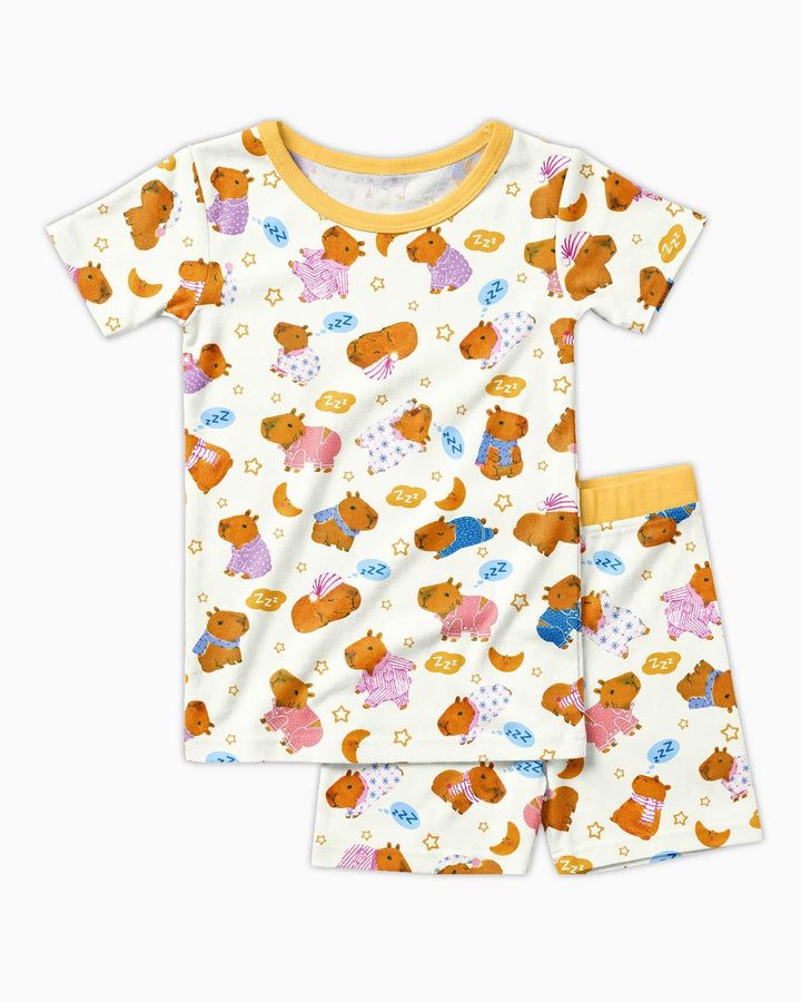Conjunto de Pijama de Dos Piezas de Bambú con Mangas Cortas y Pantalones Cortos