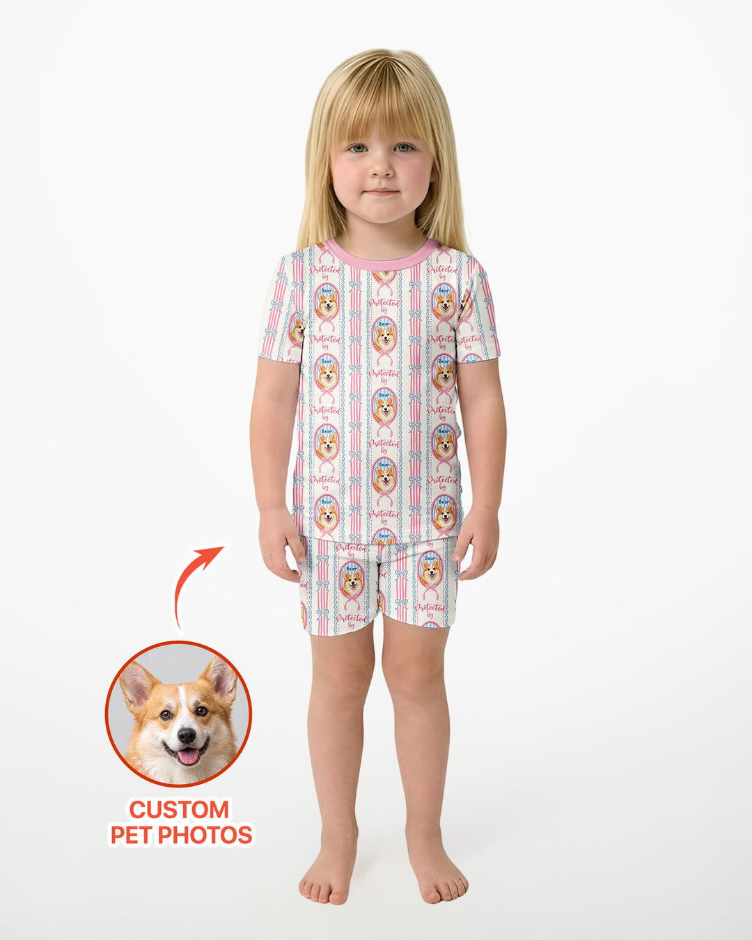 Custom Coquette Pet Photo Little Protector Bamboo Two Piece Short Sleeve Shorts Pajama Set