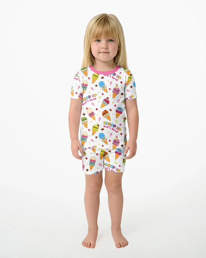 Pijama de dos piezas de bambú de manga corta y pantalones cortos para toda la familia Mini Mystic a juego