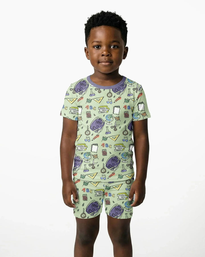 Doodle School Days Bamboo Two Piece Short Sleeve Shorts Pajama Set