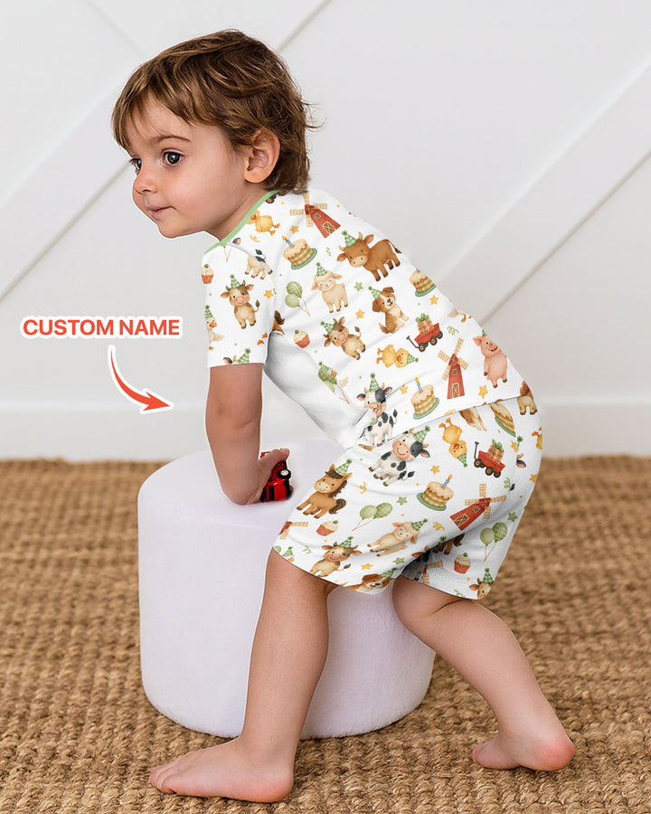 Personalized Farm Animals When I Wake Up I Will Be Birthday Bamboo Two Piece Short Sleeve Shorts Pajama Set