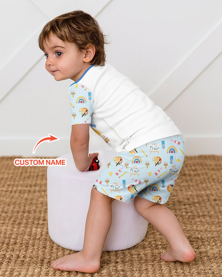 Custom Name When I Wake Up I Will Be Starting School Bamboo Two Piece Short Sleeve Shorts Pajama Set