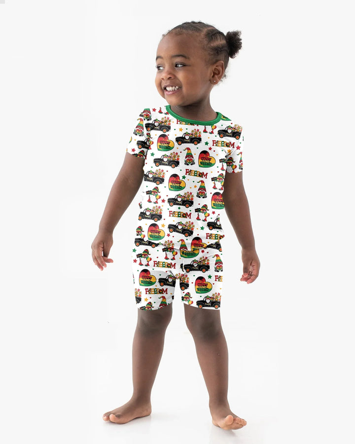 Gnome Happy Juneteenth Bamboo Two Piece Short Sleeve Shorts Pajama Set
