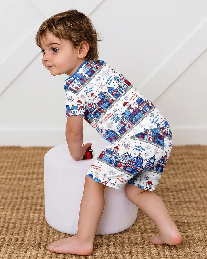 Conjunto de Pijama de Dos Piezas de Bambú con Mangas Cortas y Pantalones Cortos
