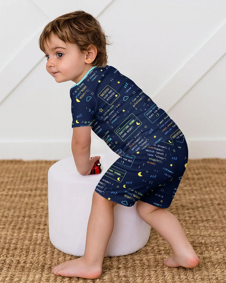 Pijama de dos piezas de bambú de manga corta con pantalón corto "It Techy Job Matching" para padre e hijo