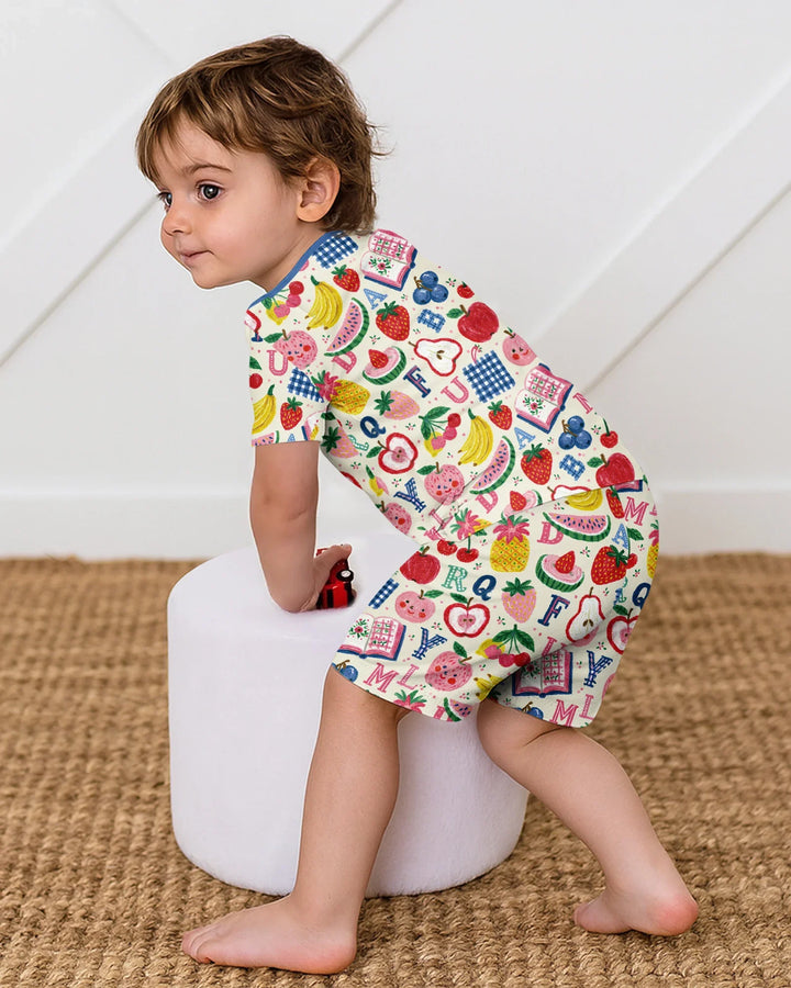 Back To School Fruit Alphabet Bamboo Two Piece Short Sleeve Shorts Pajama Set