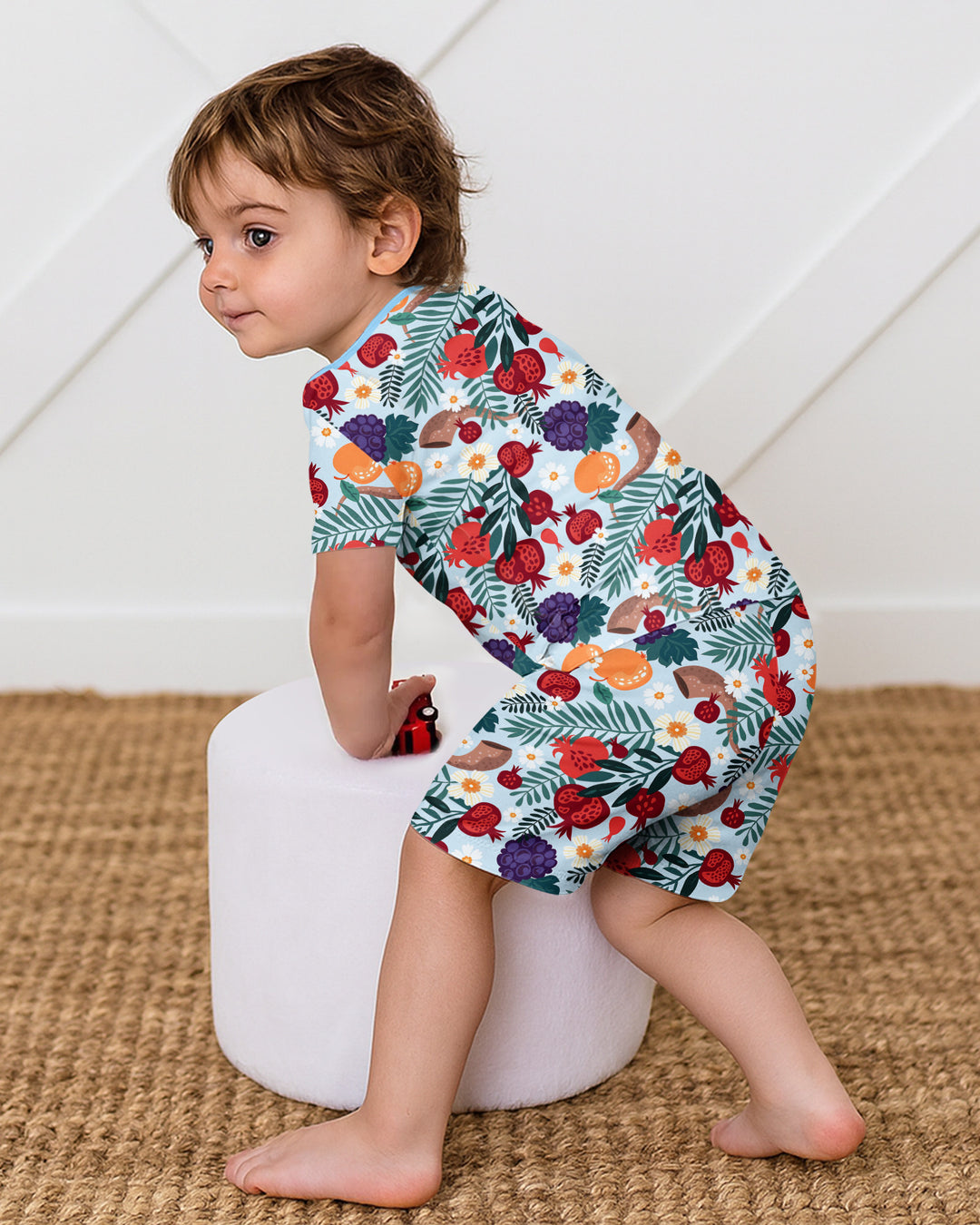 Pomegranate Blessings Night Family Matching Bamboo Two Piece Short Sleeve Shorts Pajama Set