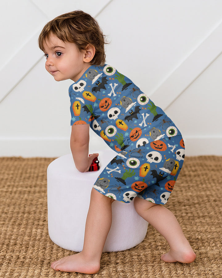 Little Monsters Bamboo Two Piece Short Sleeve Shorts Pajama Set For Halloween