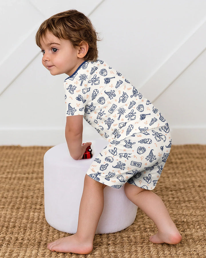 Ballpark Bash Bamboo Two Piece Short Sleeve Shorts Pajama Set
