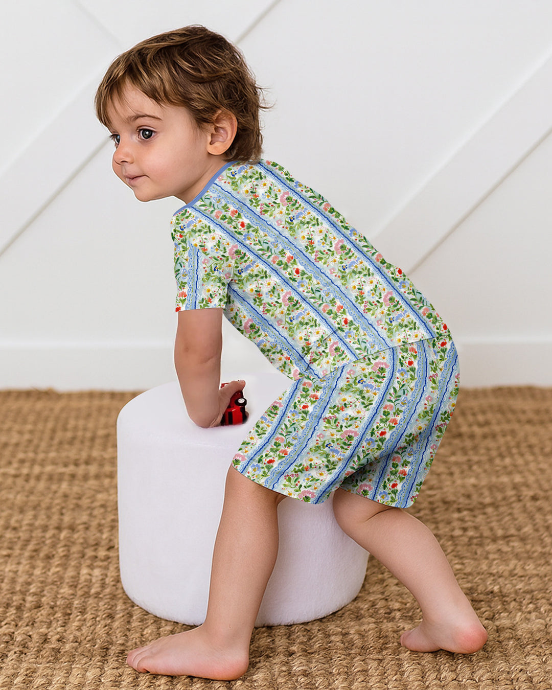 Paste Floral Girl Bamboo Two Piece Short Sleeve Shorts Pajama Set