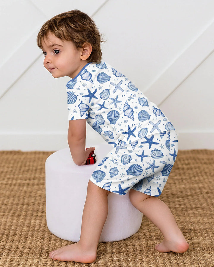 Coastal Charm Family Matching Bamboo Two Piece Short Sleeve Shorts Pajama Set