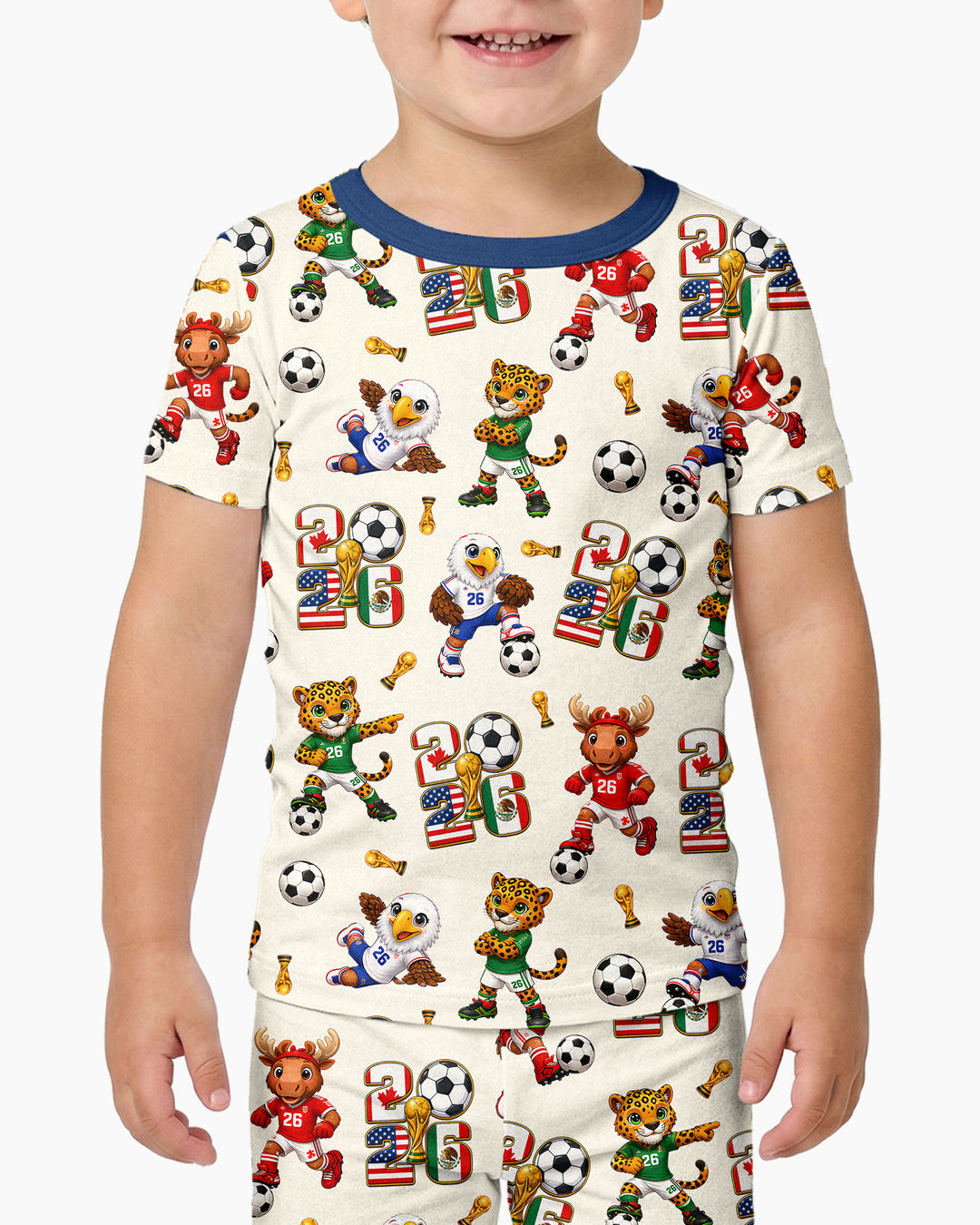 Cute Soccer Mascots USA CAN MEX Bamboo Two Piece Short Sleeve Pajama Set