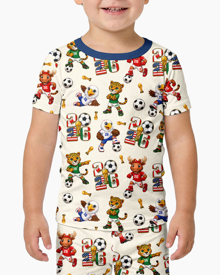 Cute Soccer Mascots USA CAN MEX Bamboo Two Piece Short Sleeve Pajama Set