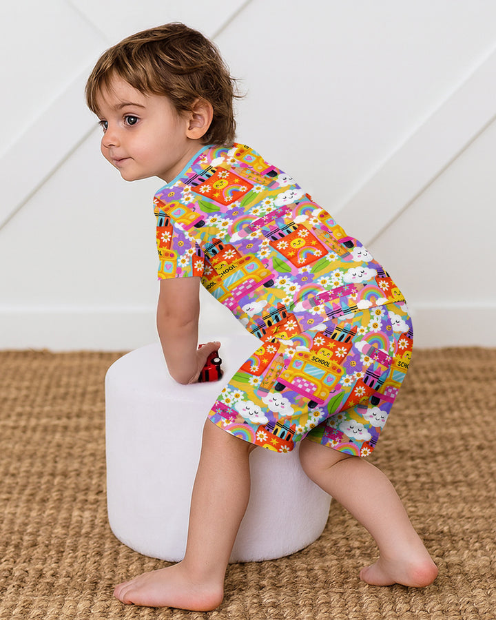 Retro Happy Classroom Bamboo Two Piece Short Sleeve Shorts Pajama Set