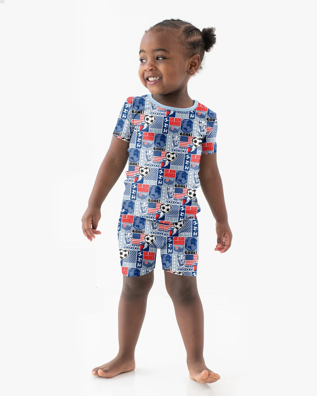 World Soccer God Bless America Bamboo Two Piece Short Sleeve Shorts Pajama Set