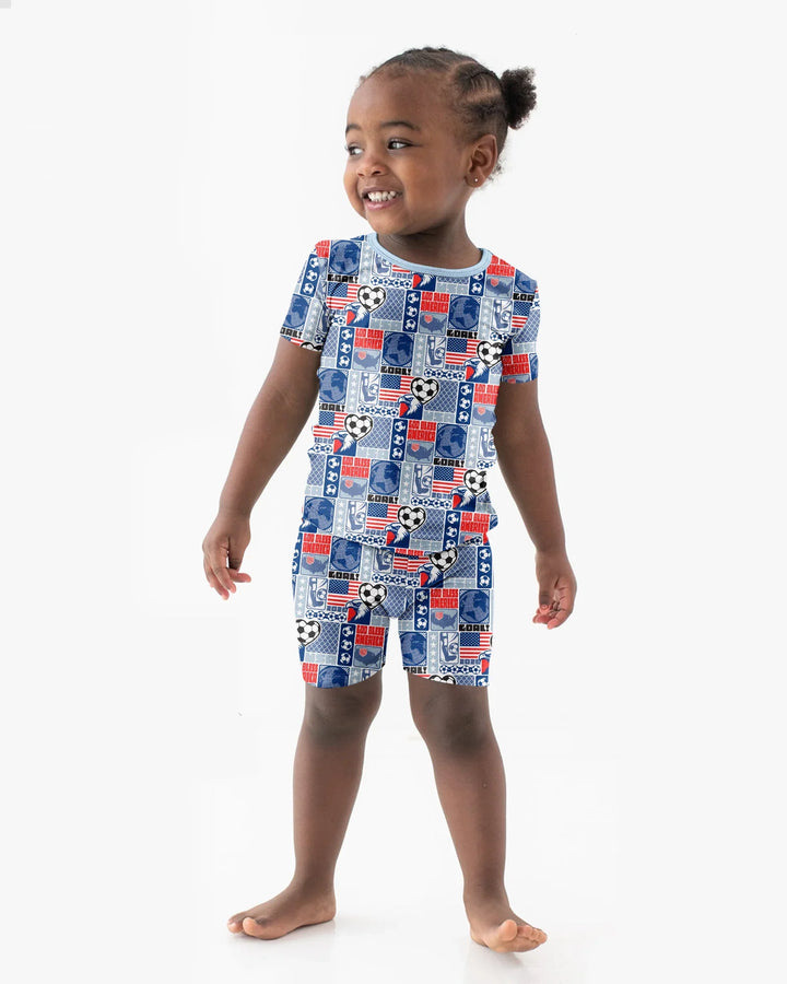World Soccer God Bless America Bamboo Two Piece Short Sleeve Shorts Pajama Set