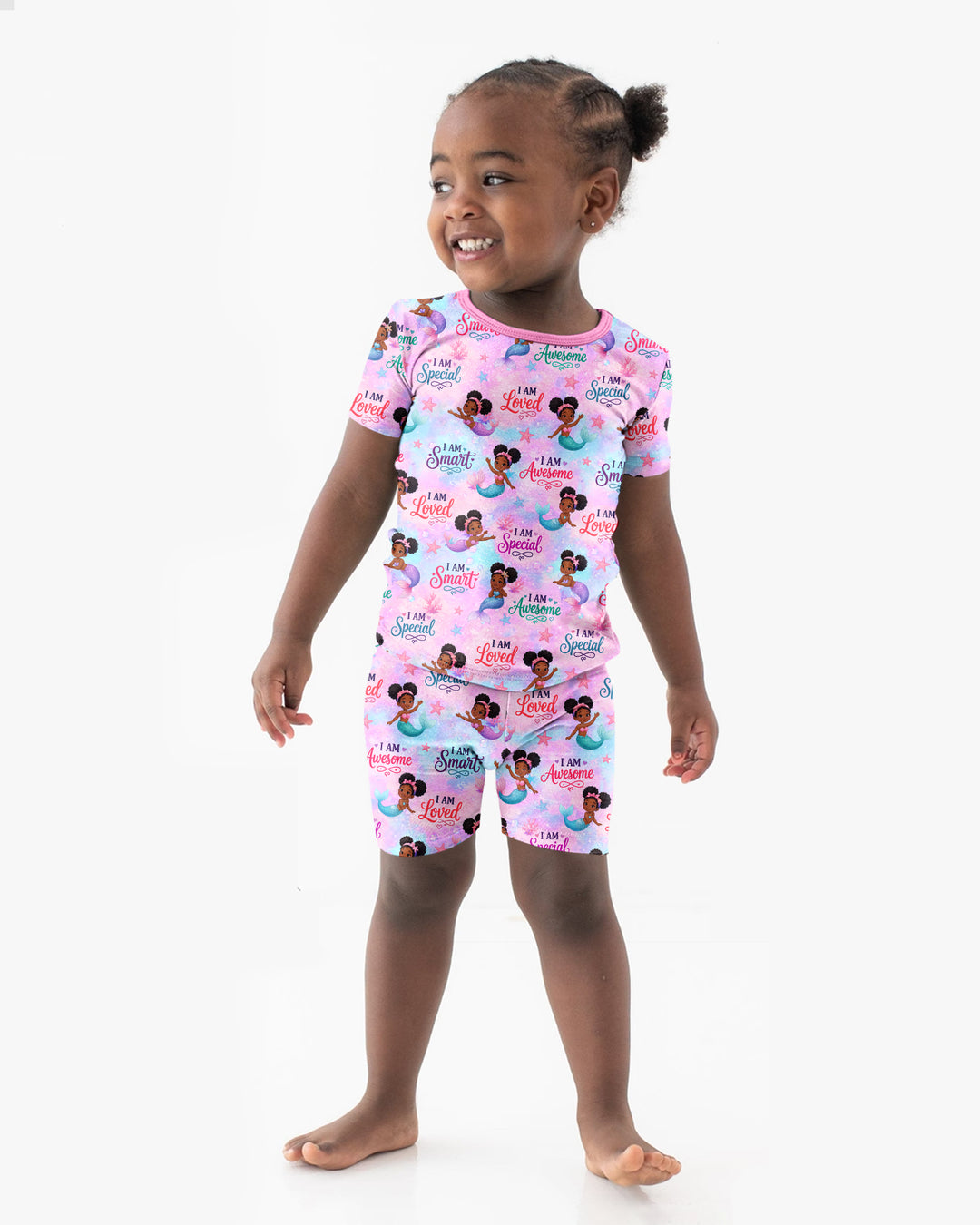 Black Mermaid I Am Strong Bamboo Two Piece Short Sleeve Shorts Pajama Set