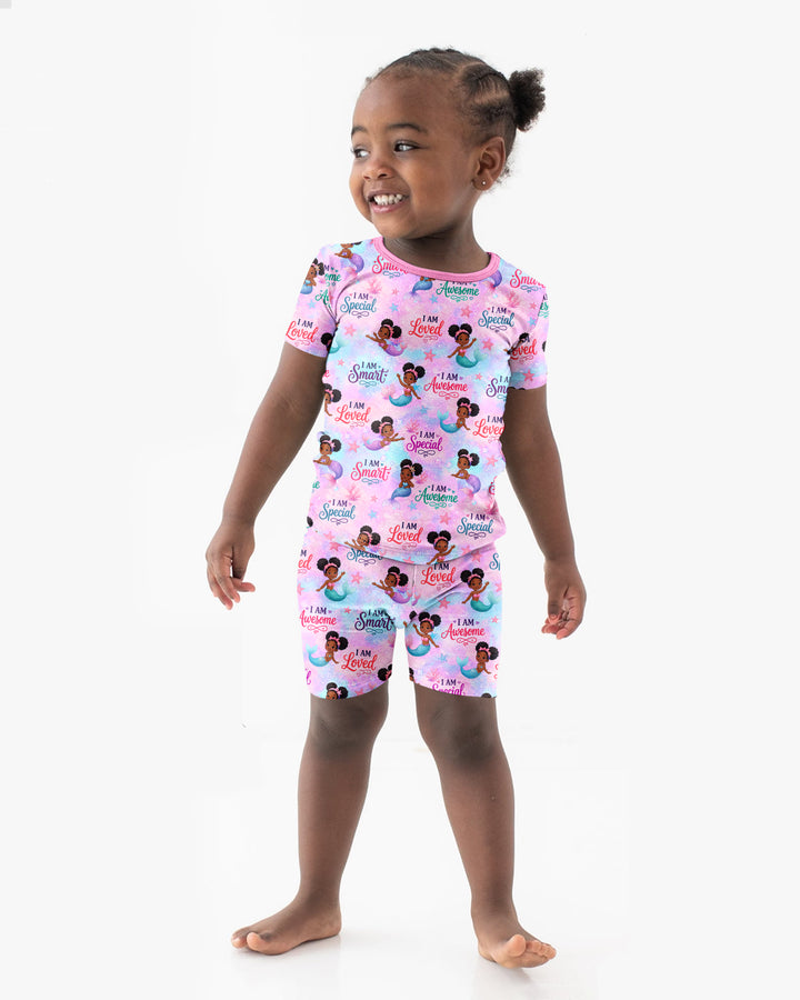 Black Mermaid I Am Strong Bamboo Two Piece Short Sleeve Shorts Pajama Set