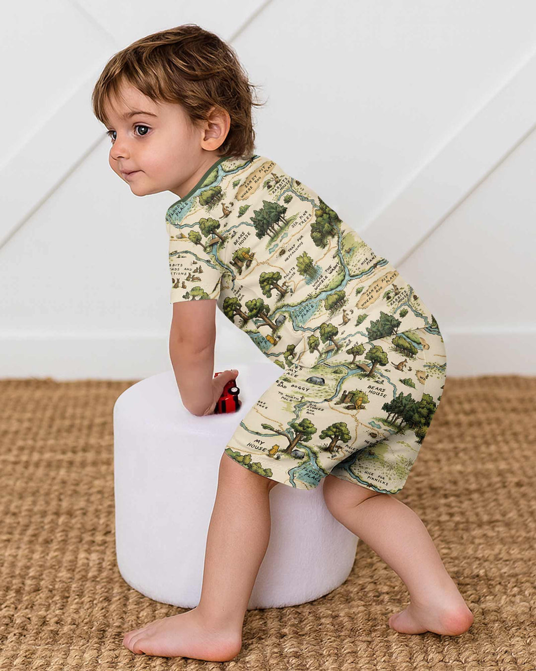 Classic Bear Maps Bamboo Two Piece Short Sleeve Shorts Pajama Set