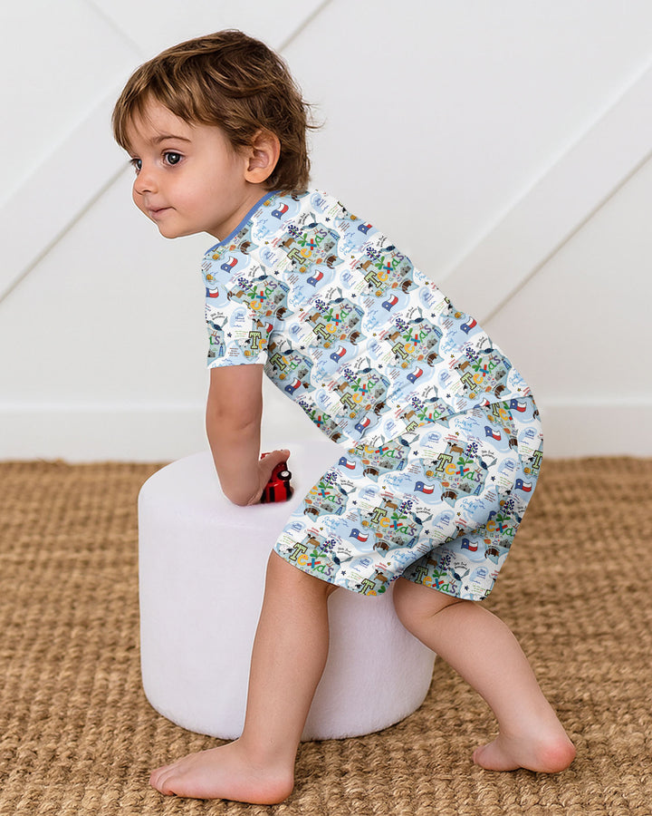 Texas Map Family Matching Bamboo Two Piece Short Sleeve Shorts Pajama Set