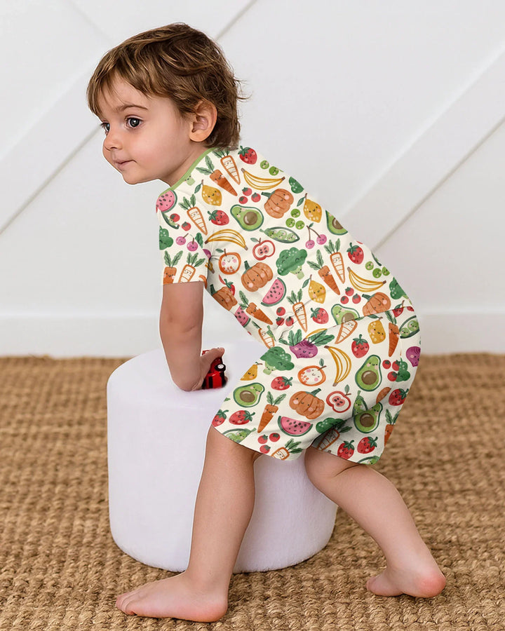 Veggie Friends Family Matching Bamboo Two Piece Short Sleeve Shorts Pajama Set