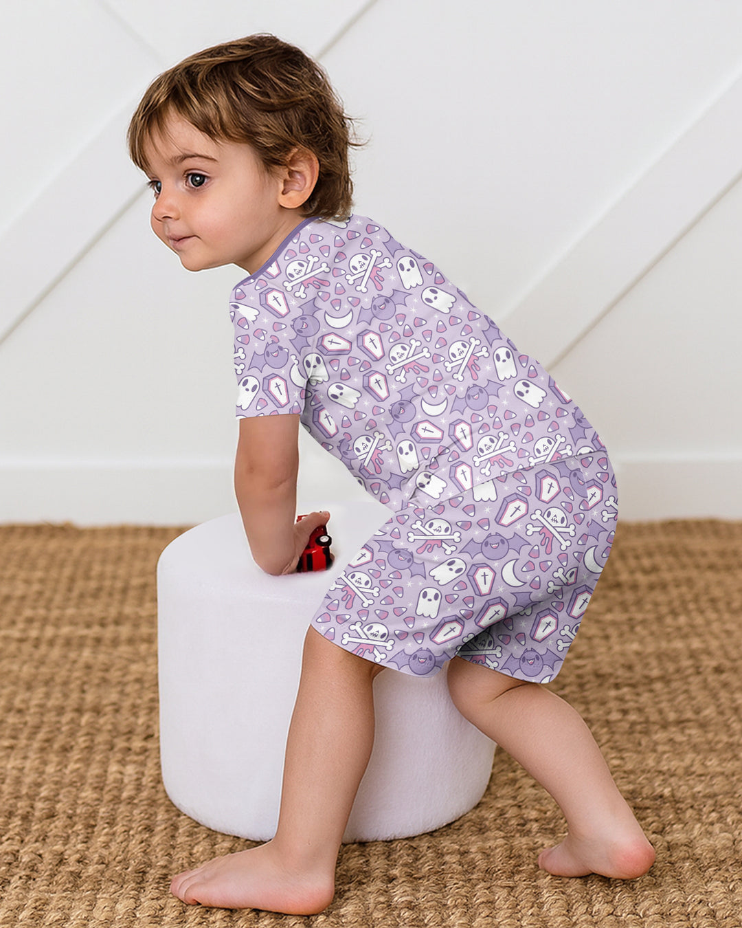 Cute Ghost Halloween Pastel Purple Spooky Bamboo Two Piece Short Sleeve Shorts Pajama Set