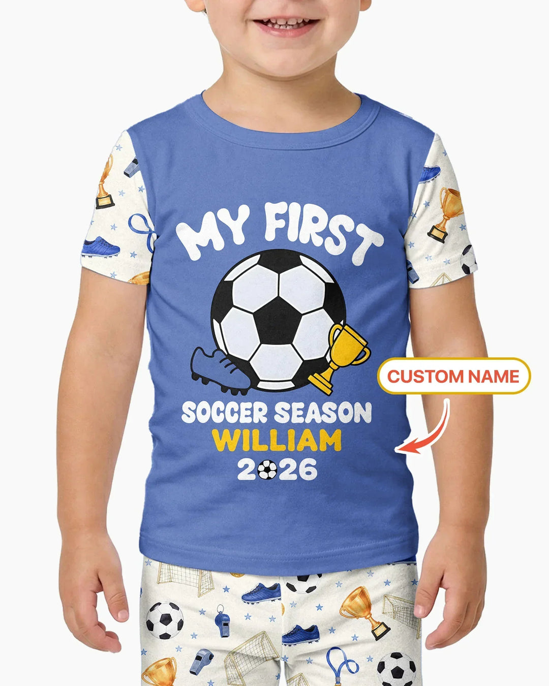Custom Name My First Soccer Season Bamboo Two Piece Short Sleeve Pajama Set