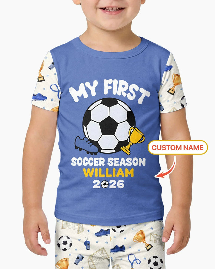 Custom Name My First Soccer Season Bamboo Two Piece Short Sleeve Pajama Set