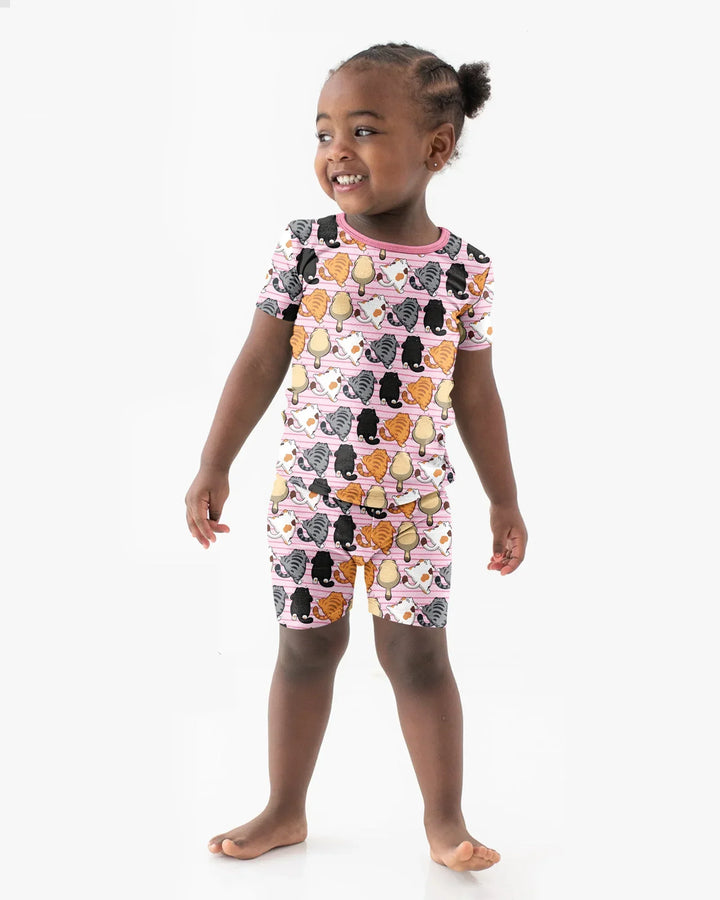 Funny Cat Butts Club Family Matching Bamboo Two Piece Short Sleeve Shorts Pajama Set