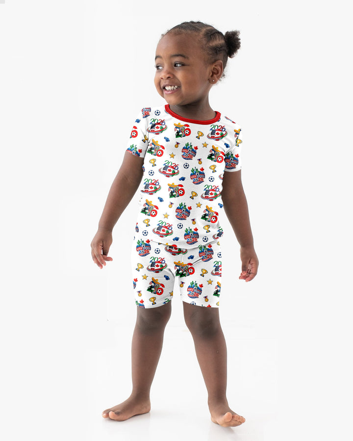 World Soccer North America 2026 Family Matching Bamboo Two Piece Short Sleeve Shorts Pajama Set