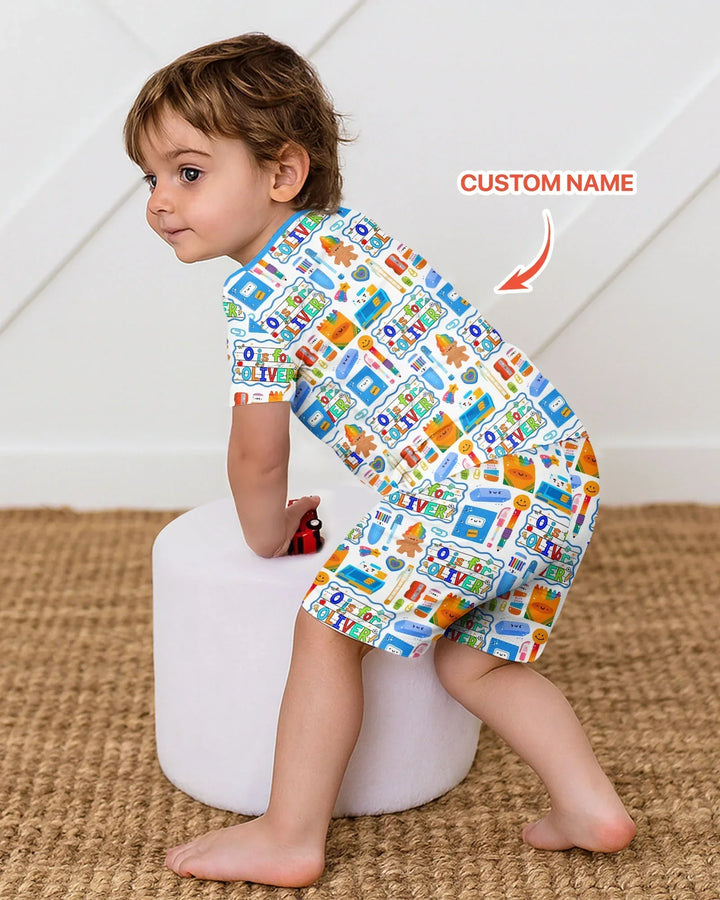 Custom Name Classroom Cuties Bamboo Two Piece Short Sleeve Shorts Pajama Set