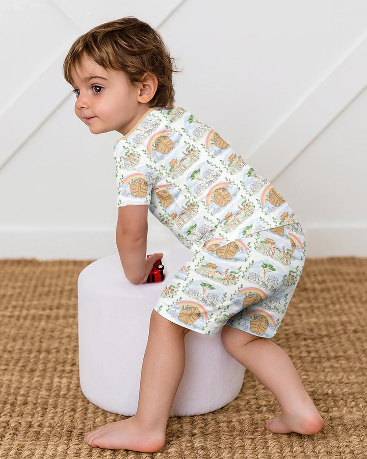 Noah And The Ark Bamboo Two Piece Short Sleeve Shorts Pajama Set
