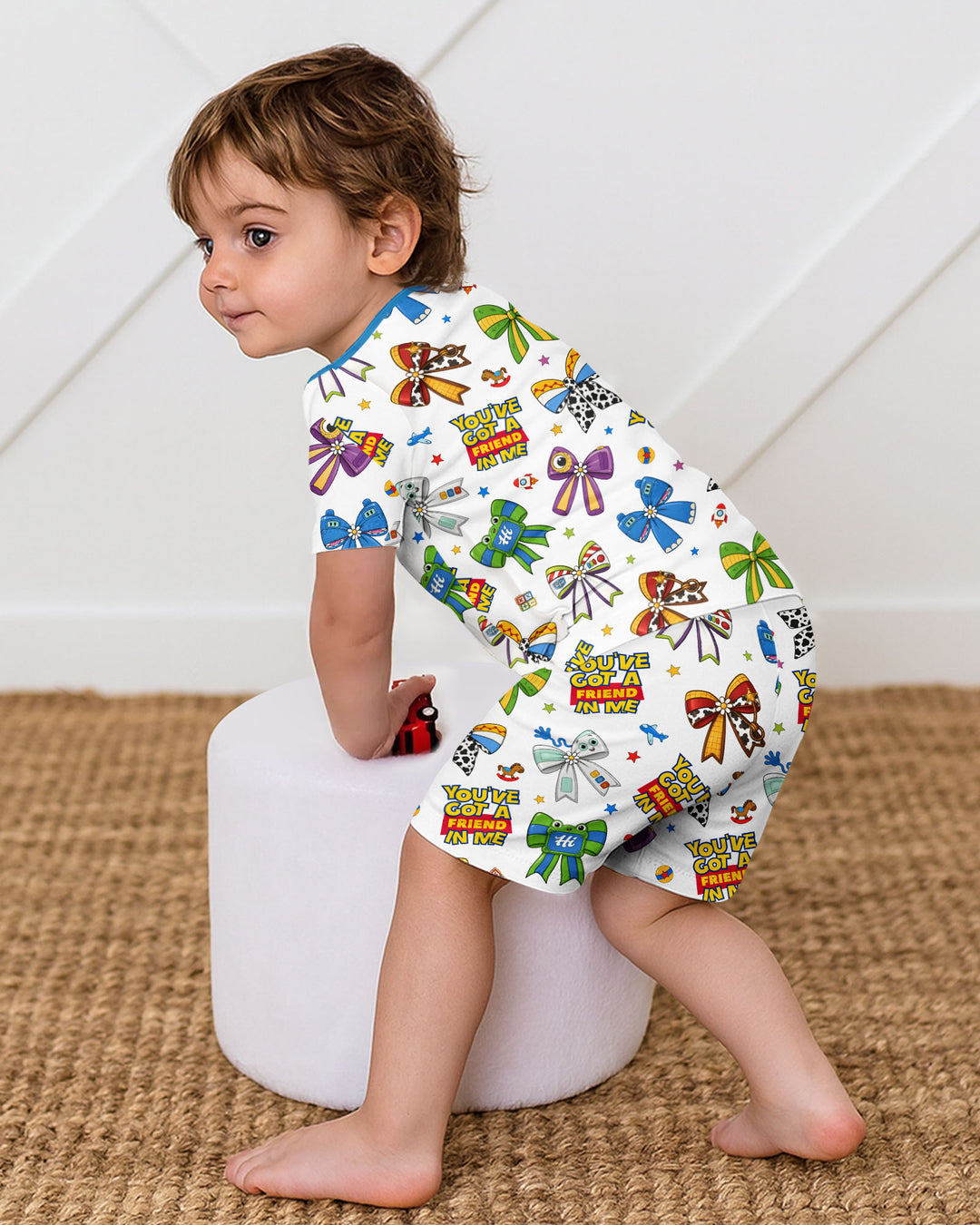 Magical Mirror Bow Bamboo Two Piece Short Sleeve Shorts Pajama Set