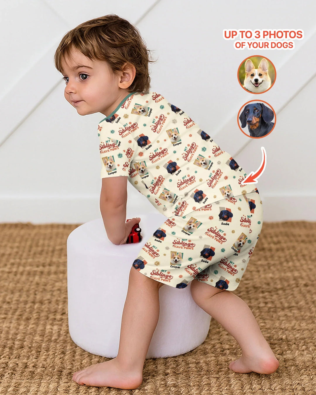 Custom Dog Photos "My Siblings Have Paws" Bamboo Two Piece Short Sleeve Shorts Pajama Set