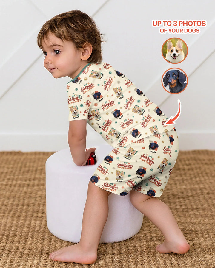 Custom Dog Photos "My Siblings Have Paws" Bamboo Two Piece Short Sleeve Shorts Pajama Set