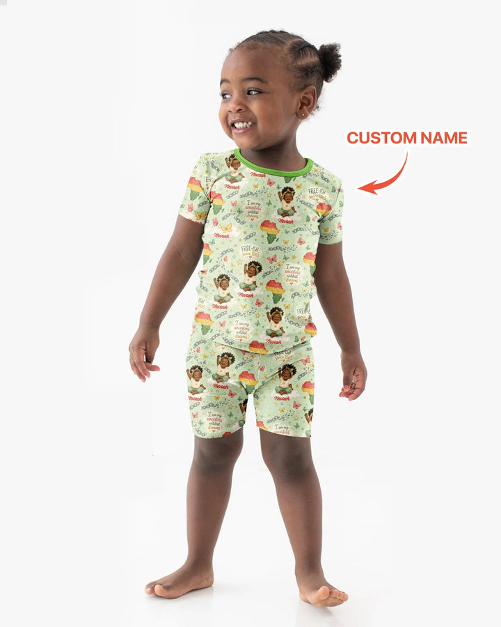 Custom Name Juneteenth I Am My Ancestors' Wildest Dream Bamboo Two Piece Short Sleeve Shorts Pajama Set