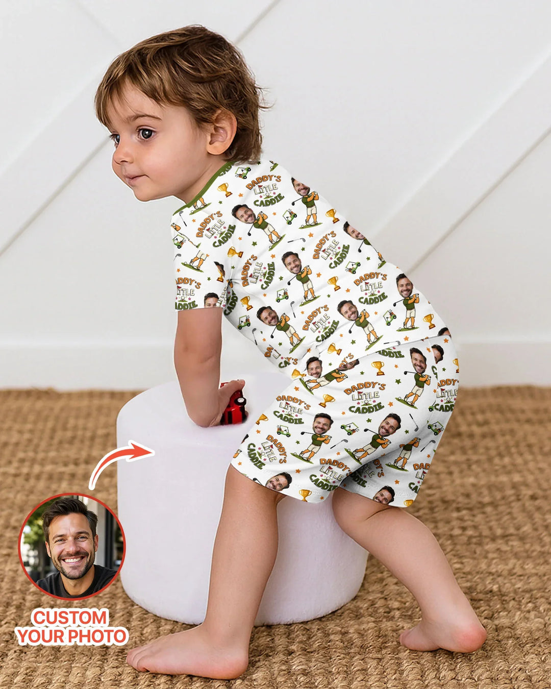Custom Photo Daddy's Little Caddie Daddy & Me Matching Bamboo Two Piece Short Sleeve Shorts Pajama Set