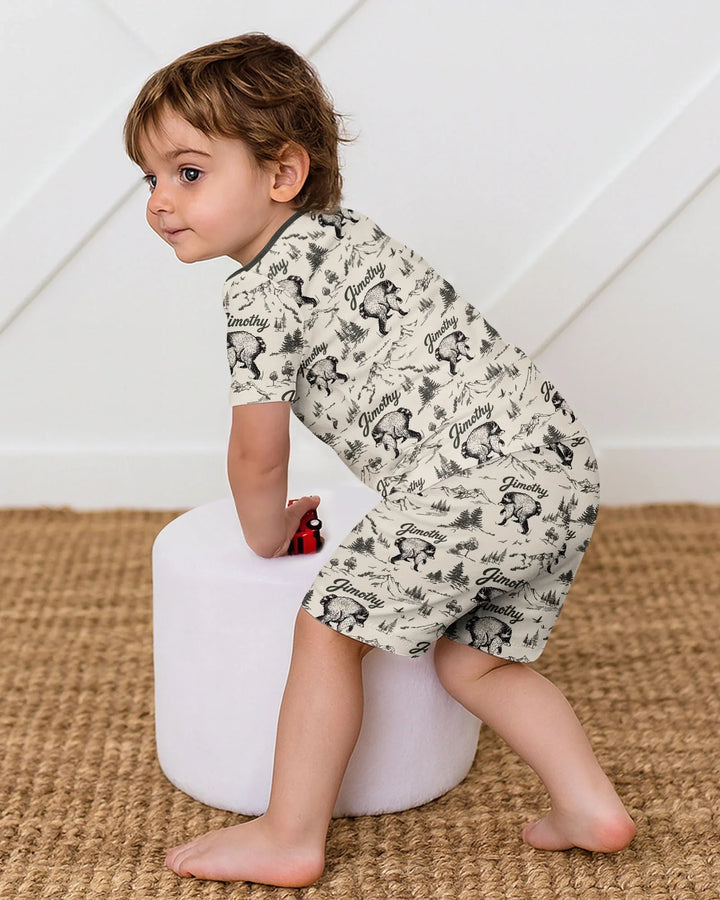 Vintage Jimothy Racoon Family Matching Bamboo Two Piece Short Sleeve Shorts Pajama Set